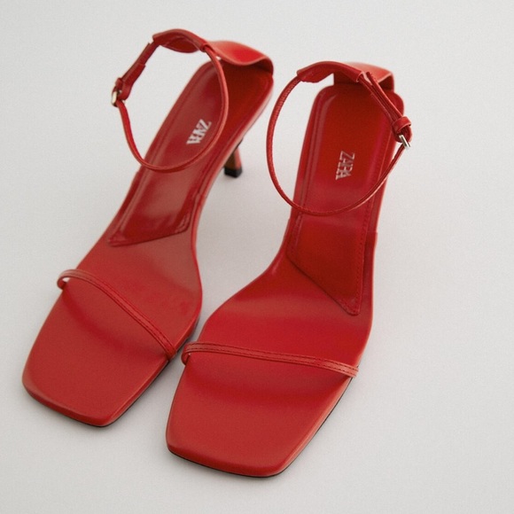 Zara Shoes Zara Minimalist Heeled Red Leather Sandal In Size Eu 36